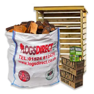 Kiln Dried Ready to Burn Stove Pizza Oven Chimenea Firewood Fuel & Flatpack Log Store Bundle