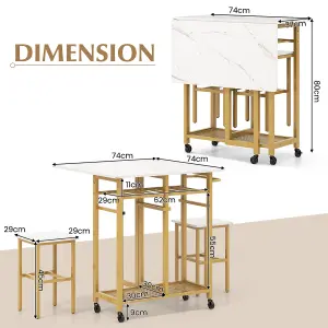 Costway Set of 3 Dining Table Set Extendable Kitchen Table 2 Stools w/ Wine Rack