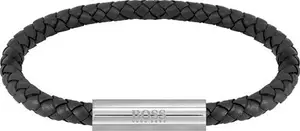 BOSS Gents BOSS Black Leather & Stainless Steel Braided Bracelet - BOSS Bracelets