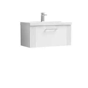 Retro 1 Drawer Wall Hung Vanity Unit with Thin-Edge 1 Tap Hole Ceramic Basin - 800mm - Satin White - Balterley