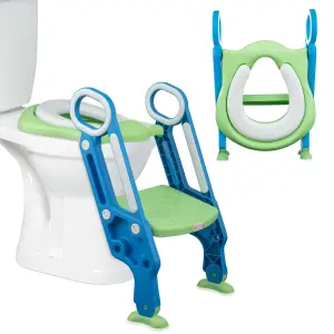 Children Baby Toddler Kid Potty Training Toilet Seat Trainer Urinal Chair with Ladder, Green & Blue