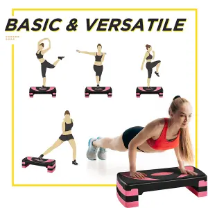 Yaheetech Adjustable Aerobic Stepper with Risers - Rose red