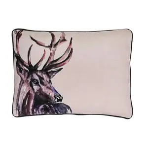 Meg Hawkins Oblong Cushion with Wooden Buttons  - Stag