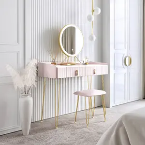 Tokyo Glow Ballerina Pink Velvet Dressing Table with LED Touch Sensor Mirror