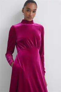 Florere Velvet Midi Dress, Bright Pink, Size: 16