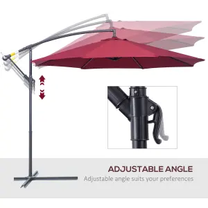 Outsunny 3(m) Garden Banana Parasol Cantilever Umbrella Crank, Wine Red