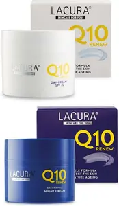 Aldi Lacura Q10 Renew Moisturising Face Creams Night Plus Day SPF 20 Anti Wrinkle Anti Aging 50 Millilitre