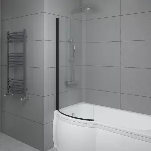 SunDaze 6mm Toughened Safety Glass Curved P Shaped Shower Bath Screen - 1400x715mm Black