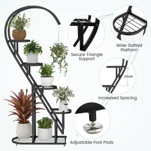 Costway 5 Tier Metal Plant Stand Heart-shaped Ladder Plant Shelf w/ Hanging Hook