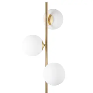 First Choice Lighting Marlin Satin Brass Opal Glass 3 Light Floor Lamp