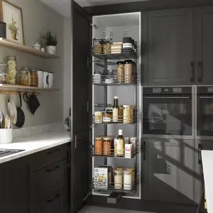 GoodHome Pebre Grey Soft-close runners Larder 60cm Pull-out storage