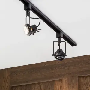 Litecraft Greenwich Black 2 Head 1m Straight Kitchen Ceiling Light with LED Bulbs