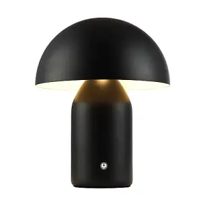 Modern Rechargeable Mushroom Table Lamp in Mat Black with Touch Dimmer Button