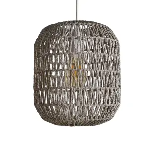 ValueLights Cabral Modern Grey Woven Rope Ceiling Pendant Drum Light Shade - Includes 4w LED Filament Bulb 2700K Warm White