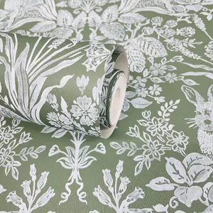 Harlen Woodland Damask Wallpaper Green World of Wallpaper 50342