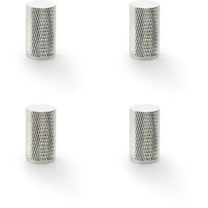 4 PACK - Knurled Cylinder Cupboard Door Knob - 20mm x 35mm - Polished Nickel Pull Handle