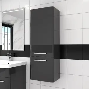 Nes Home 600mm Freestanding Dark Grey Basin Vanity & 350mm Wall Hung Cabinet