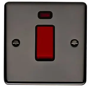 1 Gang Single 45A Cooker Switch & Neon - BLACK NICKEL & BLACK TRIM Rocker DP