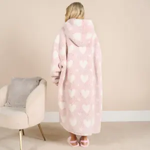 Heart Hoodie Blanket Extra Long Giant Oversized Wearable Soft Throw, Blush