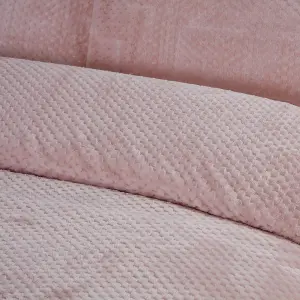 Sleepdown Blush Pink Waffle Teddy Fleece Duvet Quilt Cover Pillowcase Set Thermal Bedding Super king