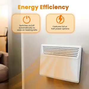 Electric Panel Heater 1000W Floor or Wall Mounted Radiator, Adjustable Thermostat with Programmable Timer