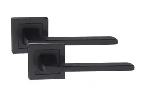 Golden Grace 1 Pair of Aztec Design Straight Door Handle On Sqaure Rose Latch Door Handles Matt Black with 52mm x 52mm Backplate