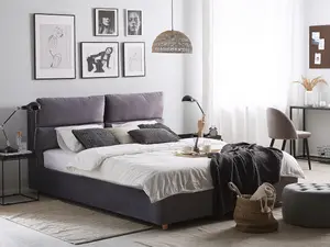 Velvet EU Double Size Ottoman Bed Grey BATILLY