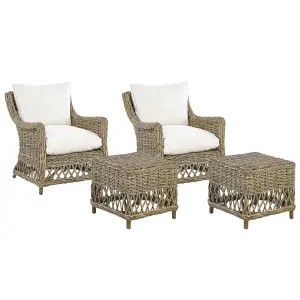 Set of 2 Garden Chairs with Cushions RIBOLLA with Footstool Rattan Natural