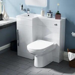 Nes Home Raven LH 900mm Vanity Basin Unit, WC Unit & Elso Back to Wall Toilet White