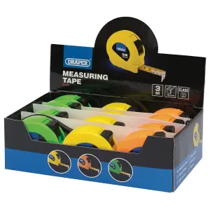 Draper Measuring Tapes, 3m/10ft x 16mm, 3 Colours (Dispenser of 12) 82435