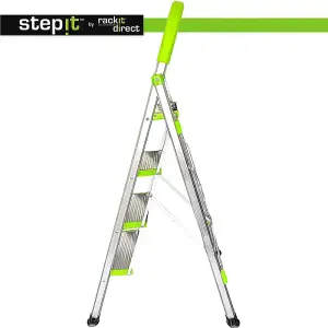 StepIt 4 Step Ladder 3 Year Warranty 150kg Capacity Portable Folding Aluminium Anti-Slip Grip Safety Ladders