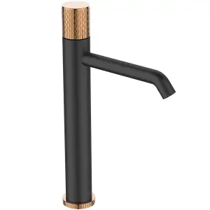 Black/Rose Gold Tall Brass Tap Bathroom Basin Faucet Engraved Handle Mixer