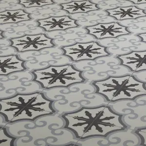 Colours Hydrolic Black & white Matt Flower Cement tile effect Porcelain Indoor Wall & floor Tile, Pack of 25, (L)200mm (W)200mm