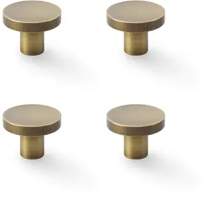 4 PACK - Slim Round Door Knob - Antique Brass 38mm Modern Cupboard Cabinet Pull Handle