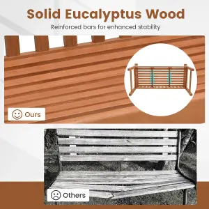 Costway Outdoor Bench Eucalyptus Wood Frame Patio Bench Slatted Loveseat Chair