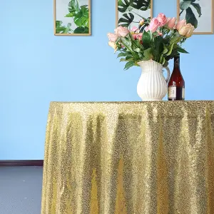 Neel Blue 120 Inch Round Sequin Tablecloth, Champagne