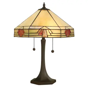 Luminosa Nevada 2 Light Medium Table Lamp Dark Bronze, Tiffany Glass, E27