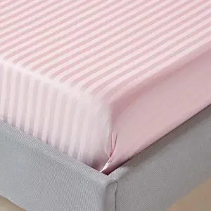 Homescapes Pink Egyptian Cotton Satin Stripe Flat Sheet 330 TC, Super King