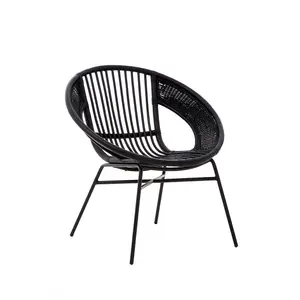 Interiors by Premier Black Natural Rattan And Black Iron Arm Chair, Comfortable Outdoor Chair, Durable Black Natural Dining Chair