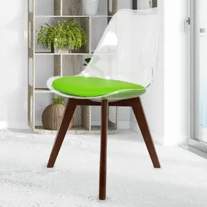 Soho Clear and Green Plastic Dining Chair with Squared Dark Wood Legs