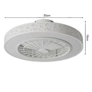 White Dia 50cm Round Acrylic Ceiling Mount LED Fan with Light, 5 Blades Lighting Fan with Remote Controller