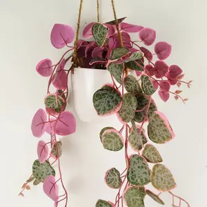 90cm Artificial Potted Trailing Hanging Pink Plant Realistic - String of Hearts