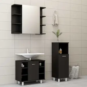 Berkfield 3 Piece Bathroom Furniture Set Black Engineered Wood