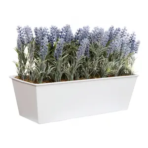 GreenBrokers Artificial Lavender in White Tin Planter (Window Box) 45cm