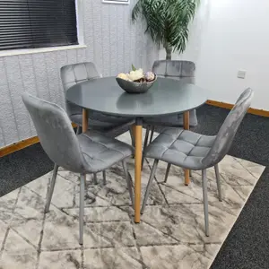 Dining Table Set Of 4 Round Grey Dining Table And 4 Grey Velvet Tufted Chairs For Kitchen Room Dining Room