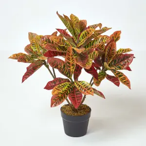 Homescapes Red 'Rushfoil' Artificial Croton Plant with Pot, 65 cm