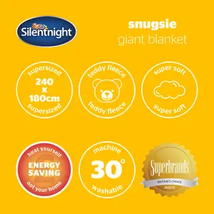 Silentnight Snugsie Giant Throw- Cosy Sherpa Lined - Non Heated Blanket Cream / 180cm W x 240cm L