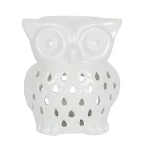 Ceramic White Owl Oil Burner H11 x W9 cm