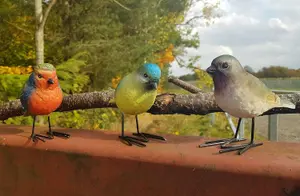 Set of 3 Small Bird Figurines for the Garden - Colourful Wildlife Garden Decorative Ornaments