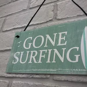 Red Ocean Gone Surfing Hanging Plaque Nautical Decor Beach Seaside Shabby Chic Home Sign Gift